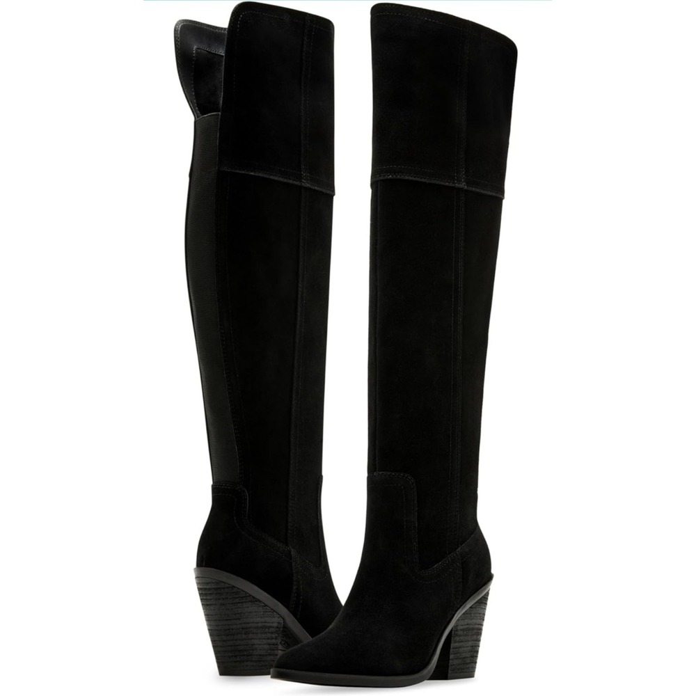 New $250 Blondo Windie Waterproof Pointed Boot Black Suede 8 Heel Over The Knee